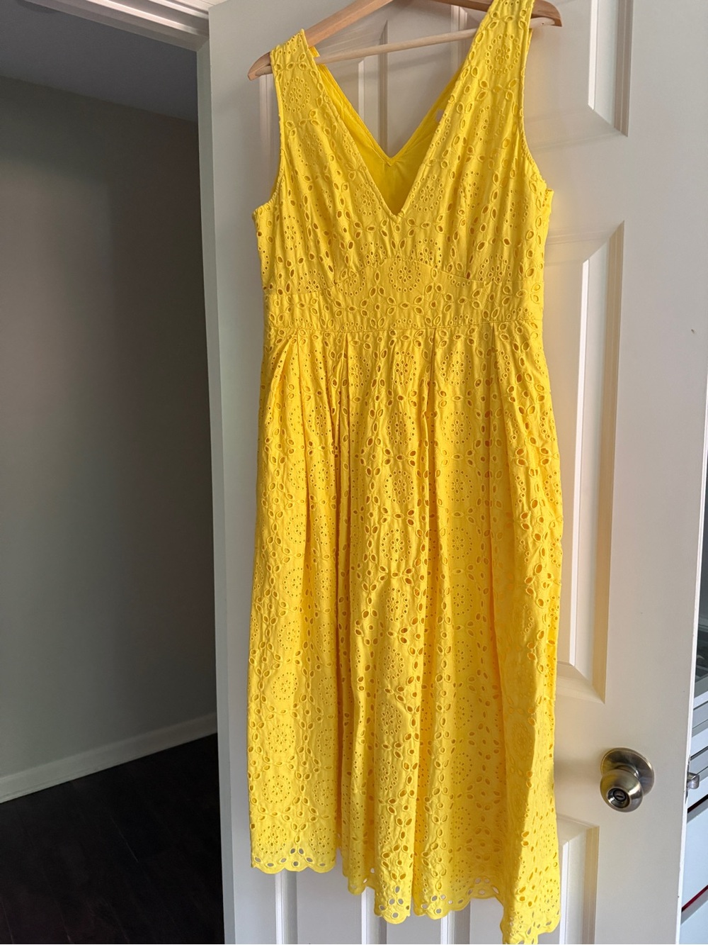 Boden Bright Yellow Eyelet V-Neck Midi Dress